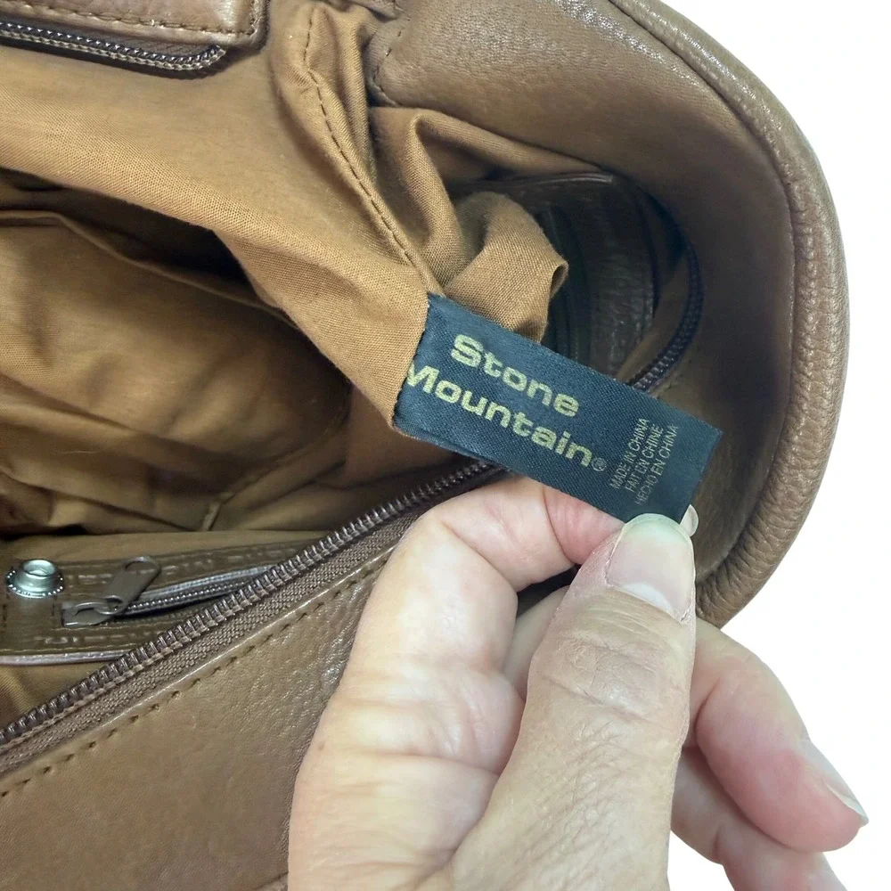 Stone Mountain Leather Shoulder Bag Medium Brown Buckle Strap Boho Classic Hobo